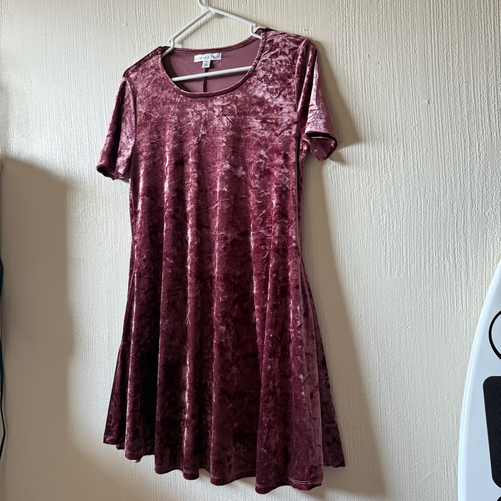 Crushed Velvet Mini Dress in Burgundy